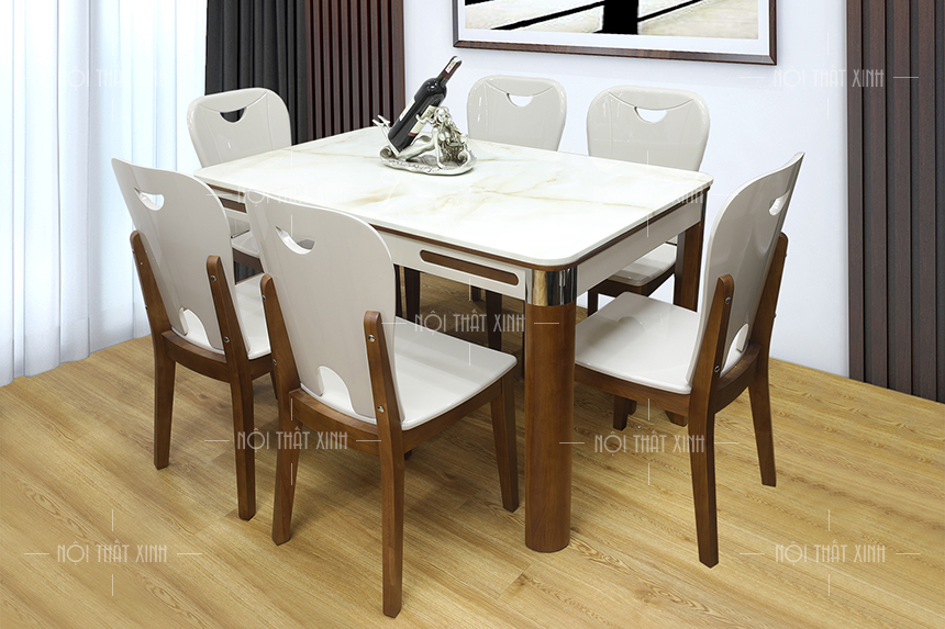 bàn ăn mặt đá trắng