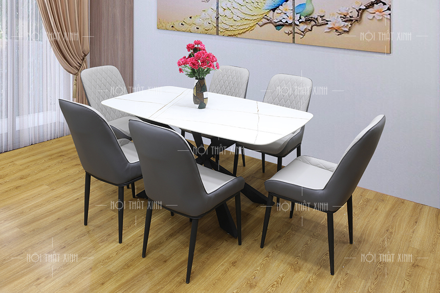 bàn ăn mặt đá trắng