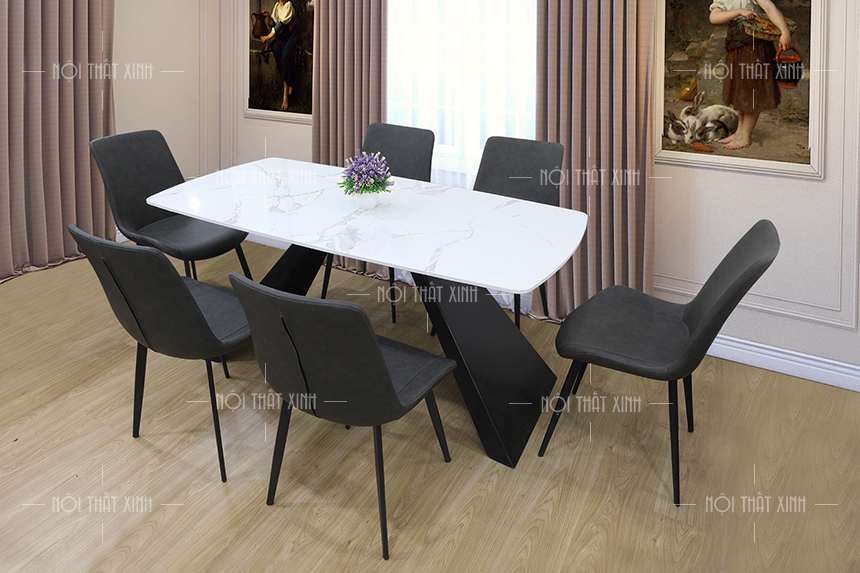 bàn ăn mặt đá trắng
