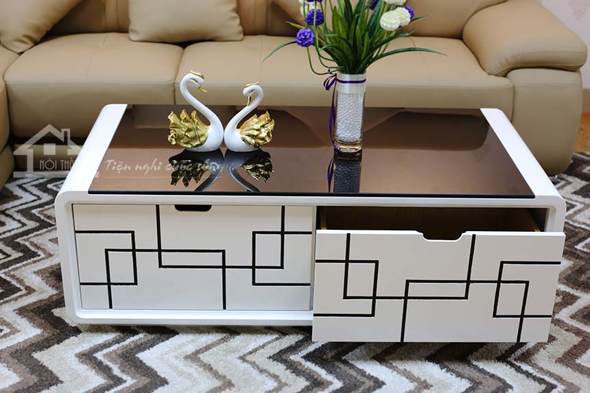 bàn trà gỗ mặt kính