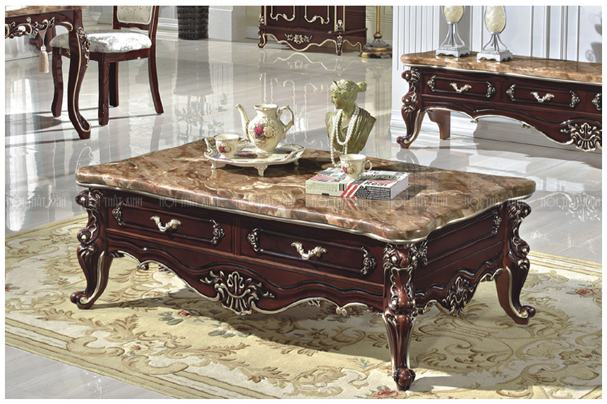 bàn trà sofa gỗ phòng khách đẹp Châu Âu