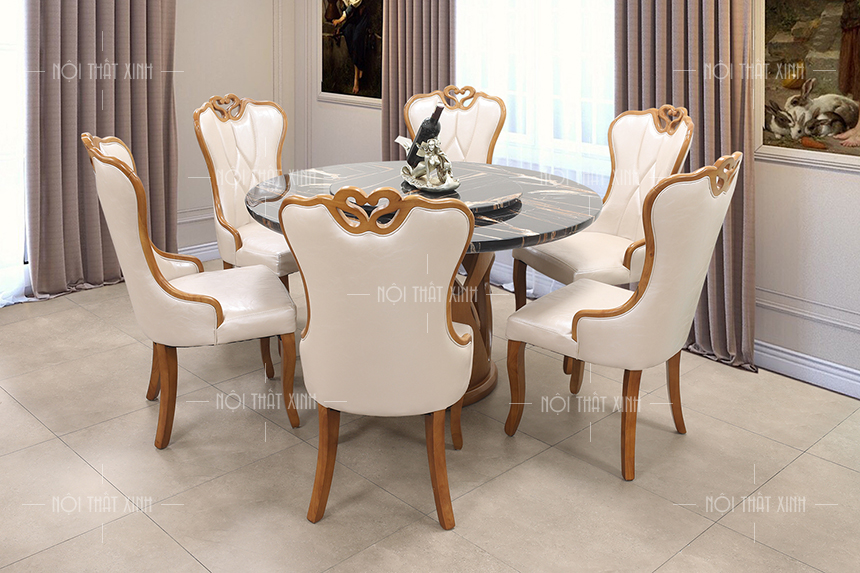 Giới thiệu bộ bàn ăn mặt đá tròn mâm xoay cực sang cho nhà bếp