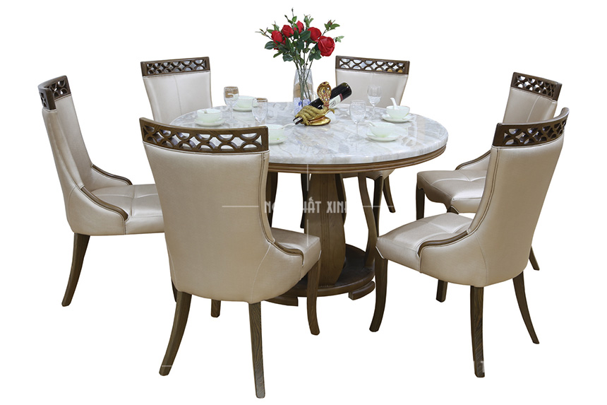 mẫu bàn ghế ăn tròn mặt đá