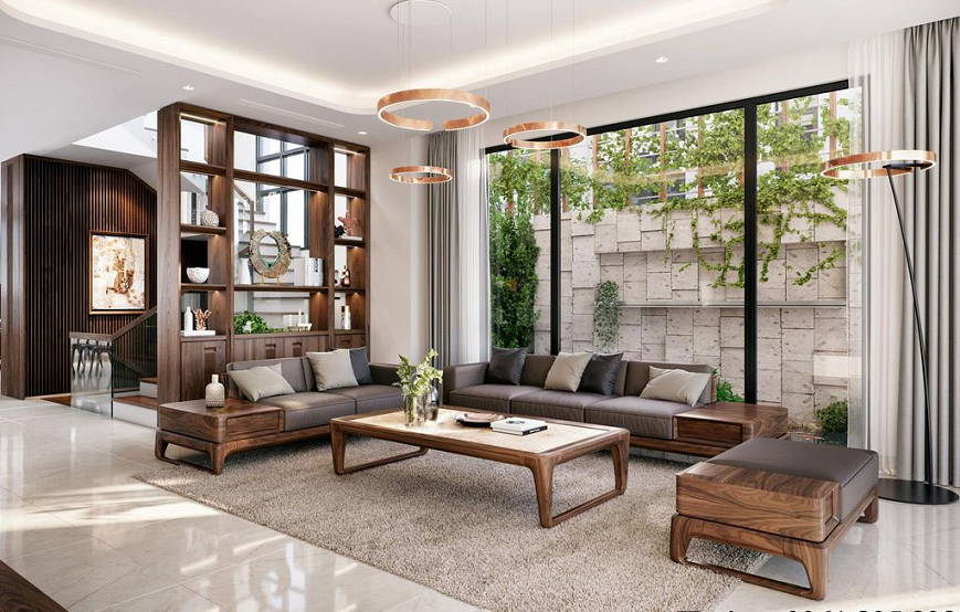 sofa gỗ óc chó hiện đại