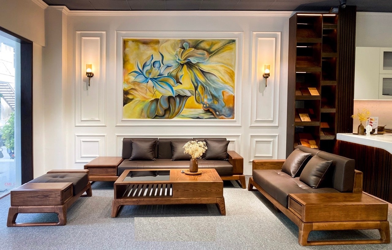 sofa gỗ Sồi Nga hiện đại