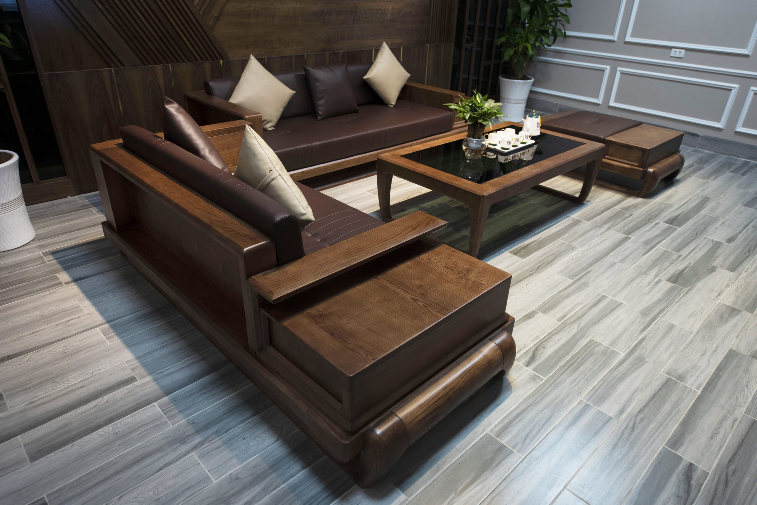 sofa gỗ Sồi Nga hiện đại