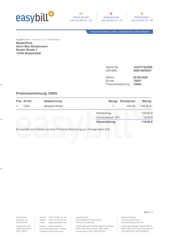 Pflichtangaben auf einer Proformarechnung Pflichtangaben auf einer Proformarechnung