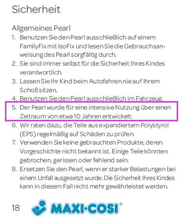 Empfohlene Nutzungsdauer von Kleinkindsitzen und Sitzerhöhungen
