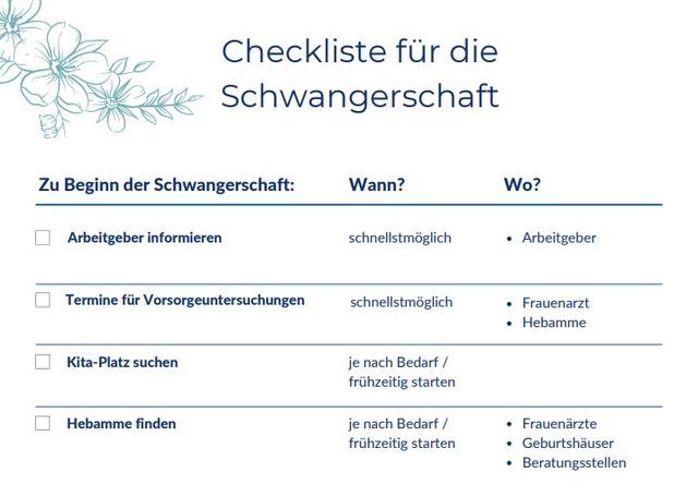 Schritt für Schritt durch die Schwangerschaft: Checkliste mit allen wichtigen To-dos Schritt für Schritt durch die Schwangerschaft: Checkliste mit allen wichtigen To-dos