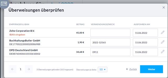Möglichkeit der Einzelverbuchung von Transaktionen