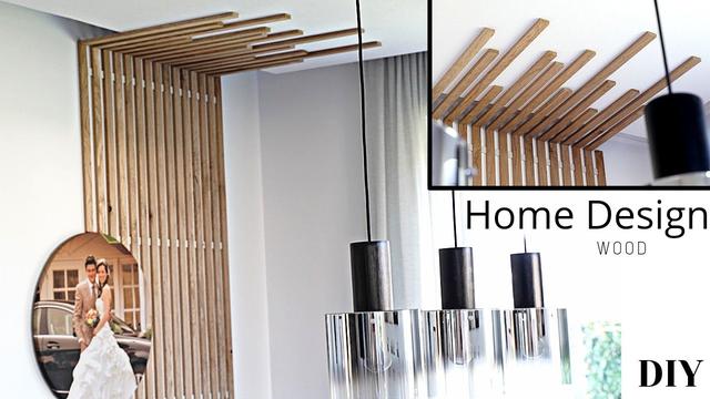 Eine moderne Wandvertäfelung mit einer selbstgebauten Lamellenwand Eine moderne Wandvertäfelung mit einer selbstgebauten Lamellenwand