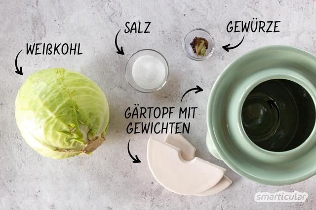 Fermentations-Klassiker: Sauerkraut einfach selbst gemacht im Steintopf Fermentations-Klassiker: Sauerkraut einfach selbst gemacht im Steintopf