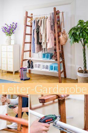 Upcycling-Idee: Eine Leiter zu einer stilvollen Holz-Garderobe umwandeln