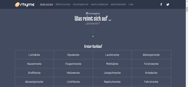 Ergebnisverbesserung der Reimemaschine: Reime für  Ergebnisverbesserung der Reimemaschine: Reime für