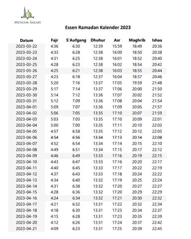Der Ramadan-Kalender für Essen 2023: Alles über die Zeiten des Fastenbrechens Der Ramadan-Kalender für Essen 2023: Alles über die Zeiten des Fastenbrechens