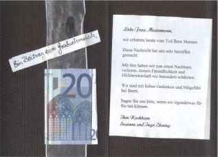 Angemessene Beileidsbekundung in der Trauerkarte - Geld für Blumenschmuck Angemessene Beileidsbekundung in der Trauerkarte - Geld für Blumenschmuck