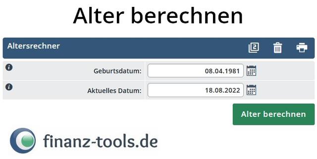 Berechnung des Alters in Tagen und Bestimmung des Wochentags der Geburt.