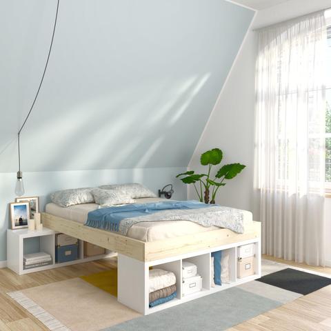 Kreativer IKEA Hack: Einzigartiges Bett mit Podest und Stauraum selber gestalten Kreativer IKEA Hack: Einzigartiges Bett mit Podest und Stauraum selber gestalten