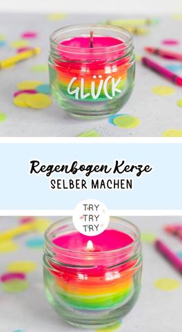 Regenbogen Kerze im Glas selber machen - Idee für Geburtstagsgeschenke Regenbogen Kerze im Glas selber machen - Idee für Geburtstagsgeschenke