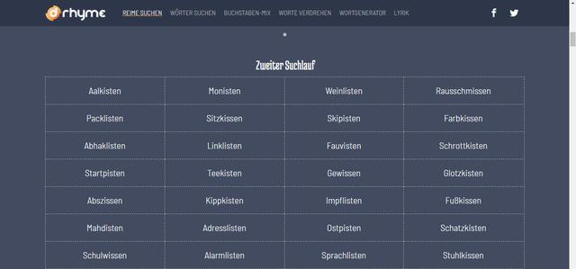 Reimmaschine: Finde passende Wörter, die sich auf Reimmaschine: Finde passende Wörter, die sich auf