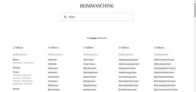 Reimemaschine: Finde den perfekten Reim für Wörter mit  Reimemaschine: Finde den perfekten Reim für Wörter mit