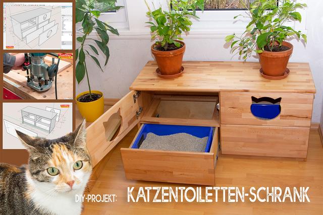 Individueller und praktischer Katzenschrank aus Buche Leimholz selber bauen
