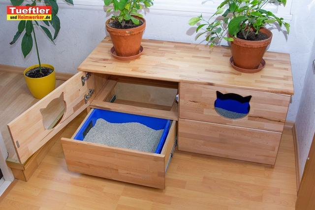 Anleitung: Katzentoiletten-Schrank selber bauen aus Buche Leimholz