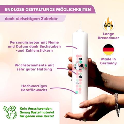 Rußfreie Qualität: Mit RAL-Gütesiegel ausgezeichnetes Taufkerze selber machen Set Rußfreie Qualität: Mit RAL-Gütesiegel ausgezeichnetes Taufkerze selber machen Set