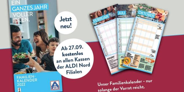 Gratis Familienkalender 2023 von Aldi: Start am 5. November Gratis Familienkalender 2023 von Aldi: Start am 5. November