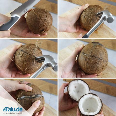 Wie Sie eine Kokosnuss knacken und das köstliche Fruchtfleisch genießen können